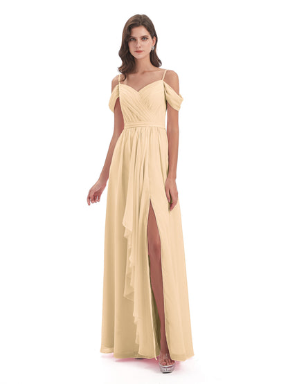 Brenna Off The Shoulder Chiffon Long Bridesmaid Dresses