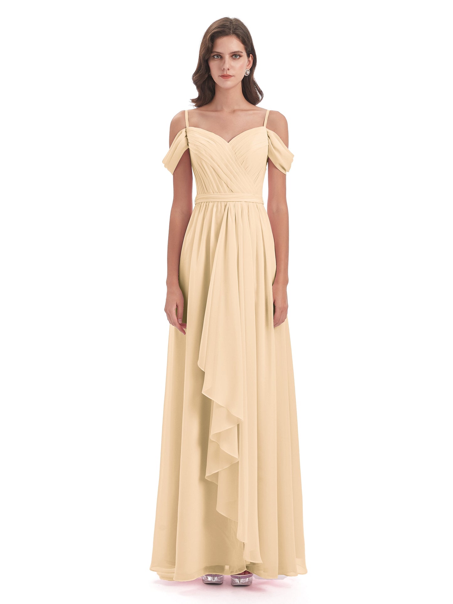 Brenna Off The Shoulder Chiffon Long Bridesmaid Dresses