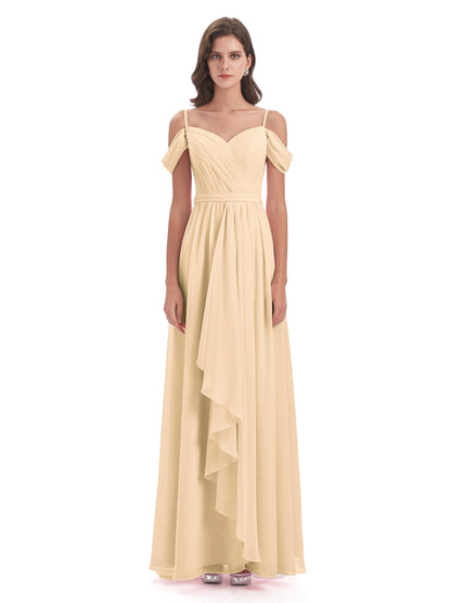 Brenna Off The Shoulder Chiffon Long Bridesmaid Dresses