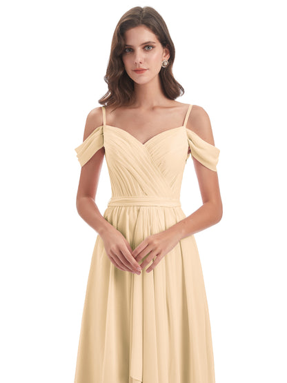Brenna Off The Shoulder Chiffon Long Bridesmaid Dresses