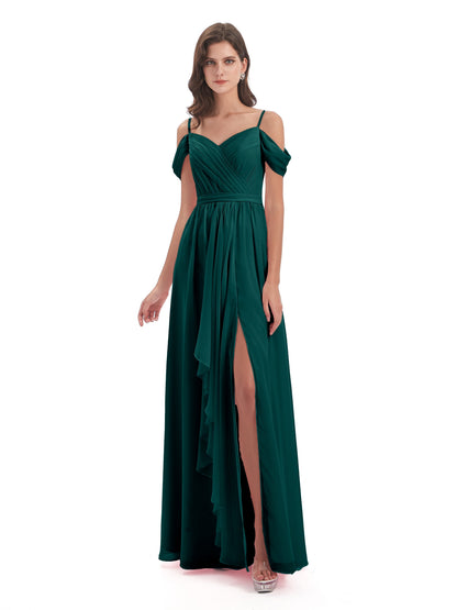 Brenna Off The Shoulder Chiffon Long Bridesmaid Dresses