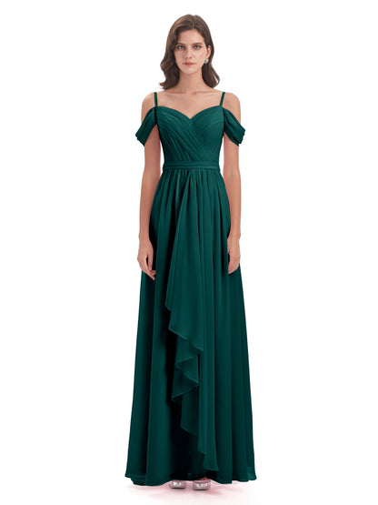 Brenna Off The Shoulder Chiffon Long Bridesmaid Dresses