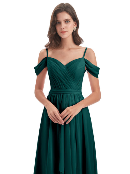Brenna Off The Shoulder Chiffon Long Bridesmaid Dresses