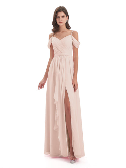 Brenna Off The Shoulder Chiffon Long Bridesmaid Dresses