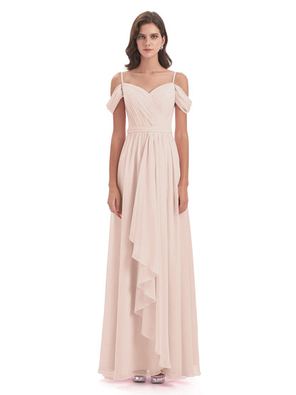 Brenna Off The Shoulder Chiffon Long Bridesmaid Dresses