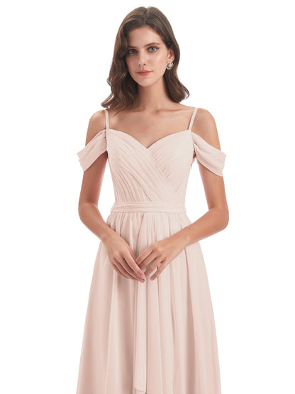 Brenna Off The Shoulder Chiffon Long Bridesmaid Dresses