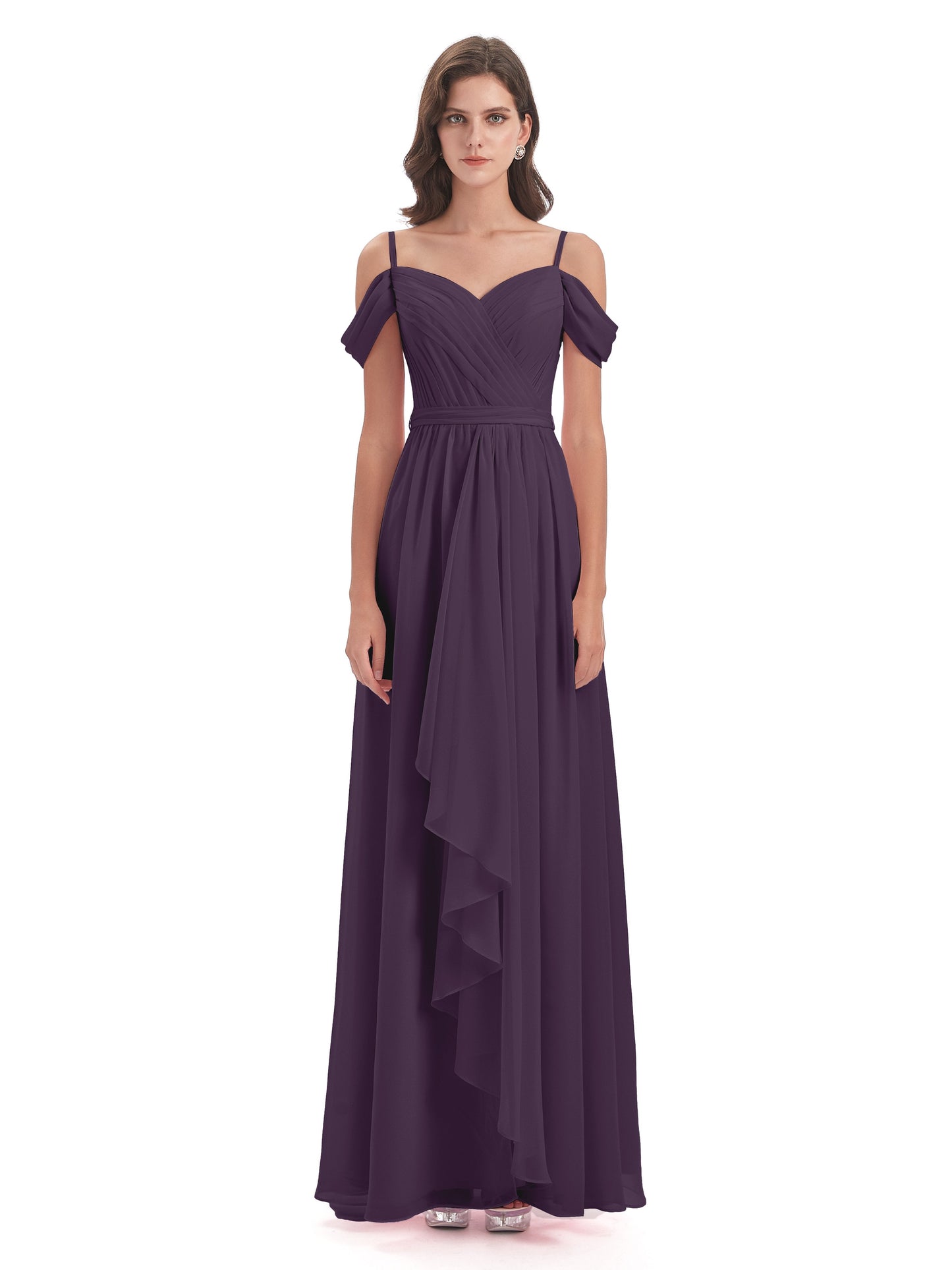 Brenna Off The Shoulder Chiffon Long Bridesmaid Dresses