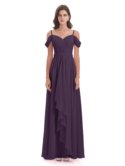 Brenna Off The Shoulder Chiffon Long Bridesmaid Dresses