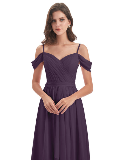 Brenna Off The Shoulder Chiffon Long Bridesmaid Dresses