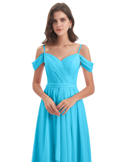Brenna Off The Shoulder Chiffon Long Bridesmaid Dresses