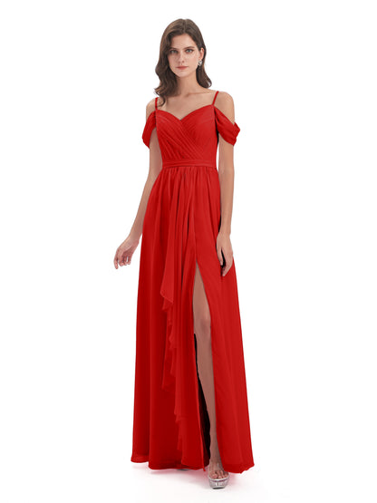 Brenna Off The Shoulder Chiffon Long Bridesmaid Dresses