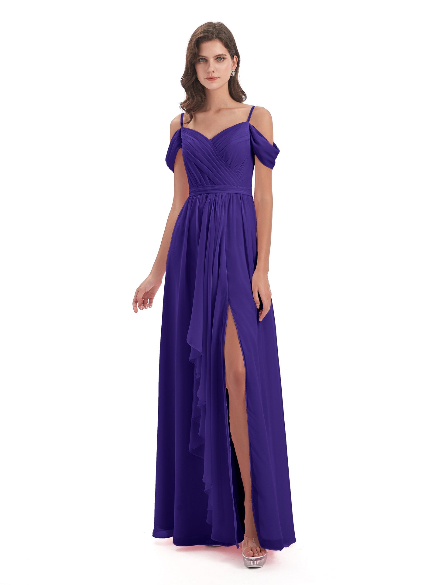 Brenna Off The Shoulder Chiffon Long Bridesmaid Dresses