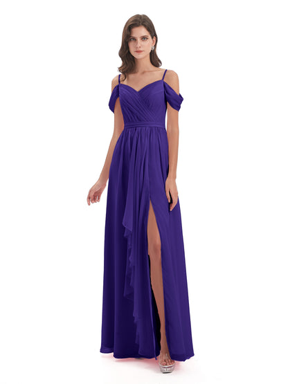 Brenna Off The Shoulder Chiffon Long Bridesmaid Dresses