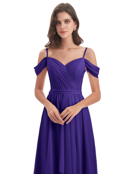 Brenna Off The Shoulder Chiffon Long Bridesmaid Dresses