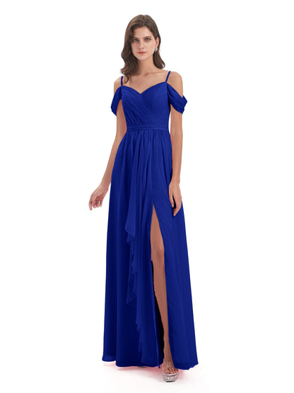 Brenna Off The Shoulder Chiffon Long Bridesmaid Dresses
