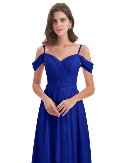 Brenna Off The Shoulder Chiffon Long Bridesmaid Dresses
