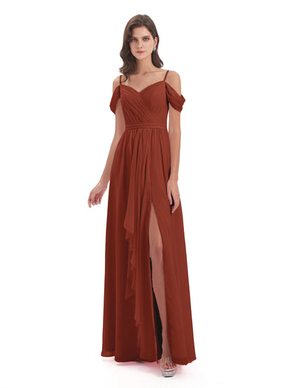 Brenna Off The Shoulder Chiffon Long Bridesmaid Dresses