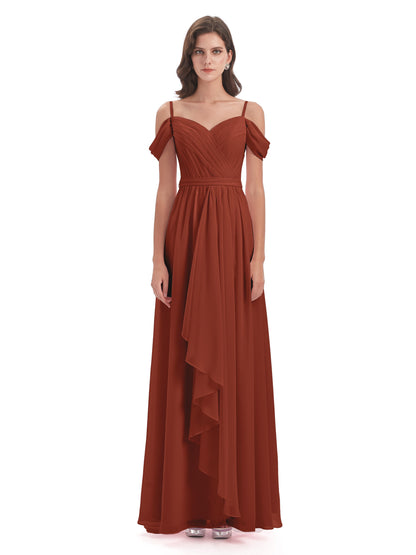 Brenna Off The Shoulder Chiffon Long Bridesmaid Dresses