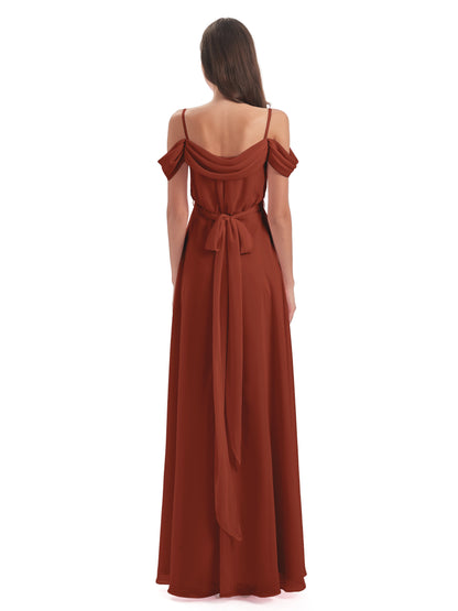 Brenna Off The Shoulder Chiffon Long Bridesmaid Dresses