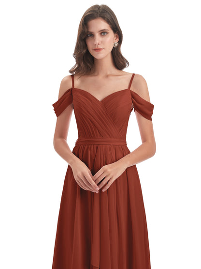 Brenna Off The Shoulder Chiffon Long Bridesmaid Dresses