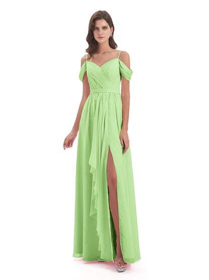 Brenna Off The Shoulder Chiffon Long Bridesmaid Dresses