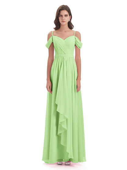 Brenna Off The Shoulder Chiffon Long Bridesmaid Dresses