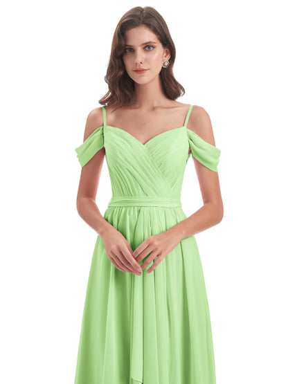 Brenna Off The Shoulder Chiffon Long Bridesmaid Dresses