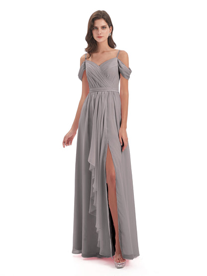 Brenna Off The Shoulder Chiffon Long Bridesmaid Dresses