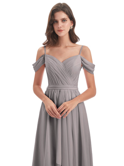 Brenna Off The Shoulder Chiffon Long Bridesmaid Dresses