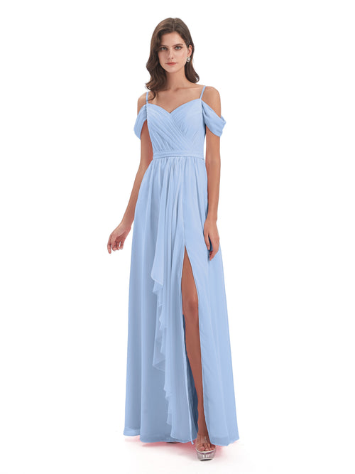 Brenna Off The Shoulder Chiffon Long Bridesmaid Dresses