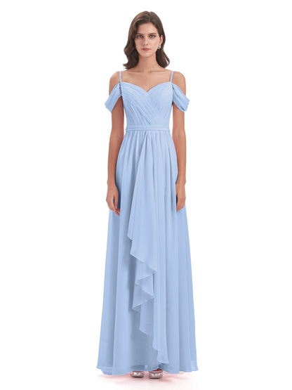 Brenna Off The Shoulder Chiffon Long Bridesmaid Dresses