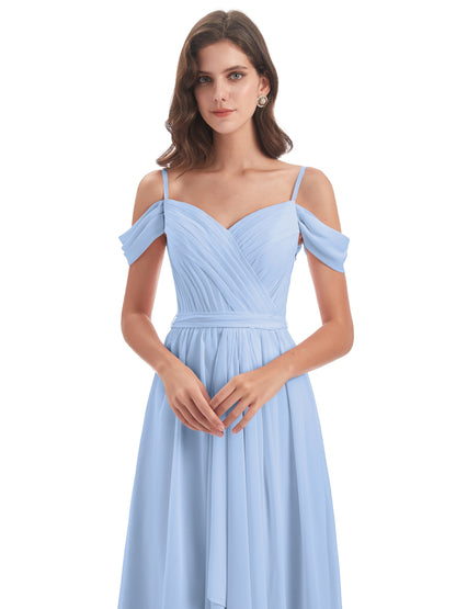 Brenna Off The Shoulder Chiffon Long Bridesmaid Dresses