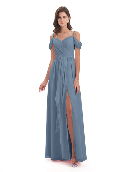 Brenna Off The Shoulder Chiffon Long Bridesmaid Dresses