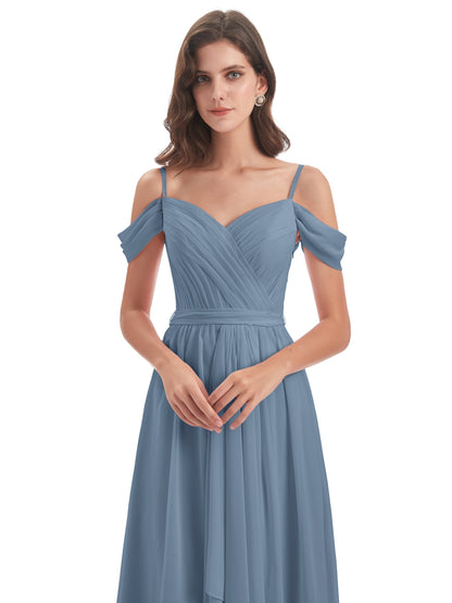 Brenna Off The Shoulder Chiffon Long Bridesmaid Dresses