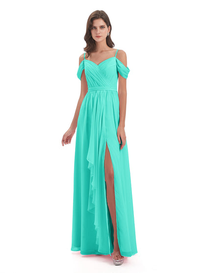 Brenna Off The Shoulder Chiffon Long Bridesmaid Dresses