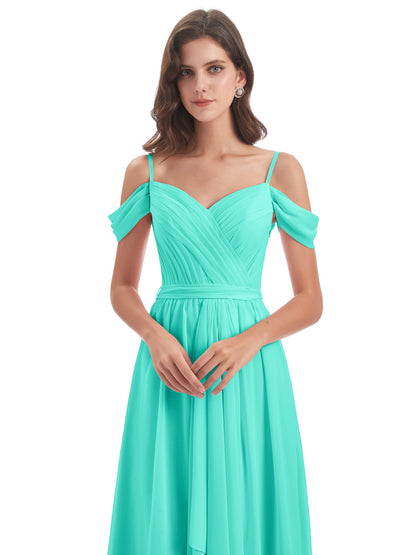 Brenna Off The Shoulder Chiffon Long Bridesmaid Dresses