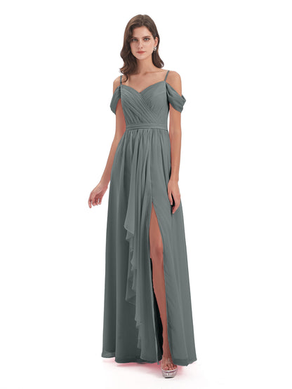 Brenna Off The Shoulder Chiffon Long Bridesmaid Dresses