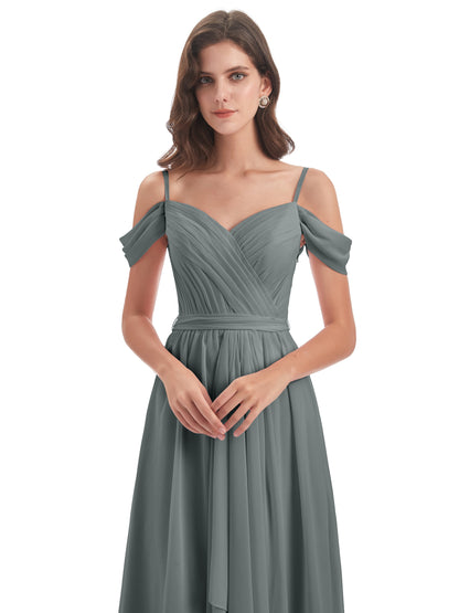 Brenna Off The Shoulder Chiffon Long Bridesmaid Dresses