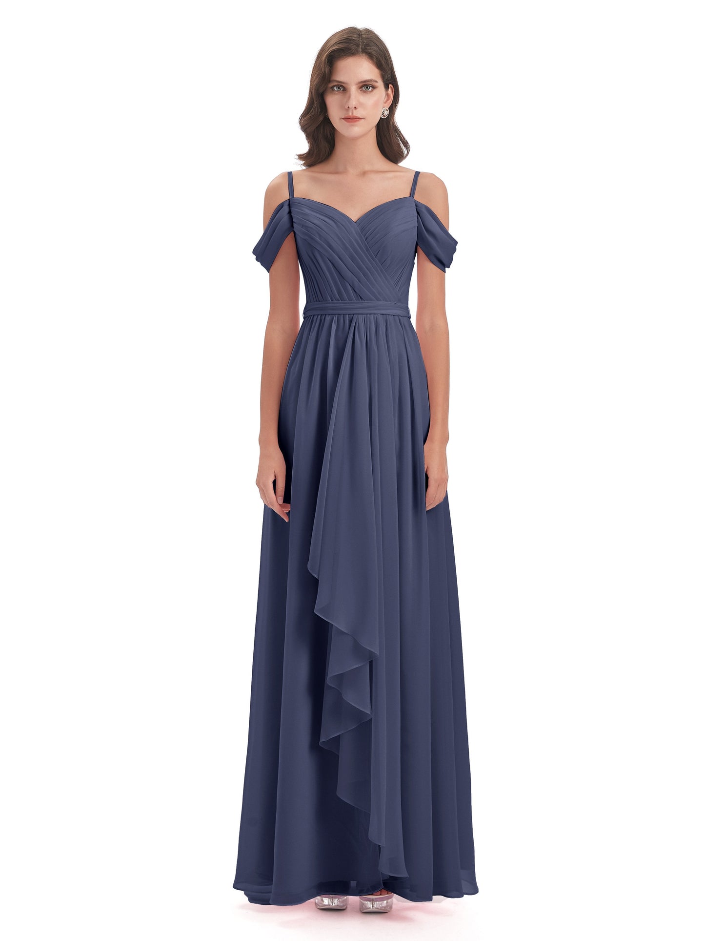 Brenna Off The Shoulder Chiffon Long Bridesmaid Dresses