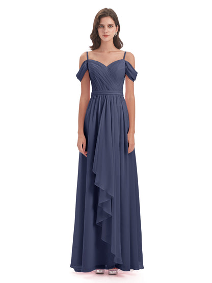 Brenna Off The Shoulder Chiffon Long Bridesmaid Dresses