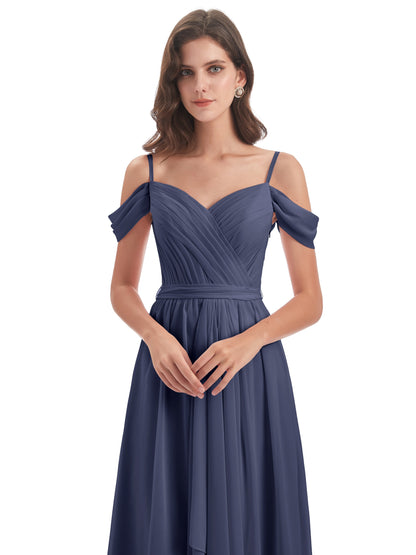 Brenna Off The Shoulder Chiffon Long Bridesmaid Dresses