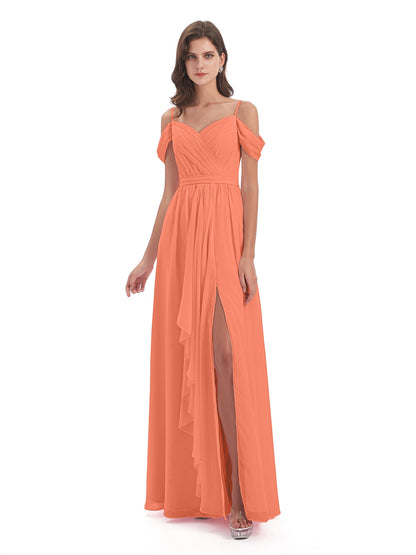 Brenna Off The Shoulder Chiffon Long Bridesmaid Dresses