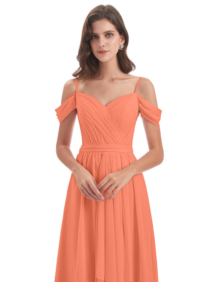 Brenna Off The Shoulder Chiffon Long Bridesmaid Dresses
