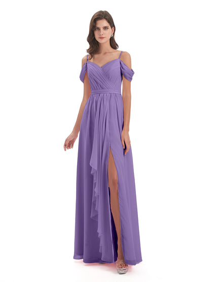 Brenna Off The Shoulder Chiffon Long Bridesmaid Dresses