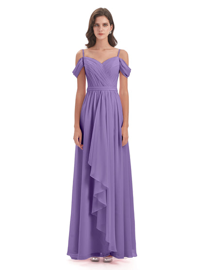 Brenna Off The Shoulder Chiffon Long Bridesmaid Dresses