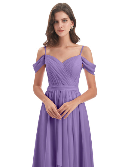Brenna Off The Shoulder Chiffon Long Bridesmaid Dresses