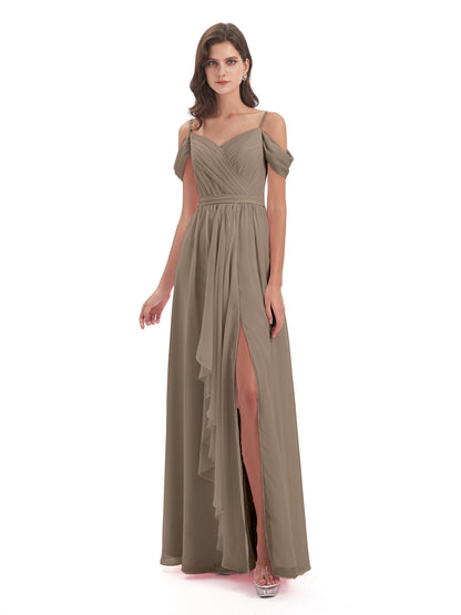 Brenna Off The Shoulder Chiffon Long Bridesmaid Dresses