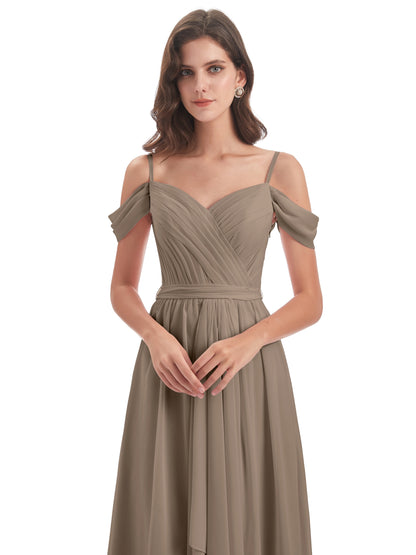 Brenna Off The Shoulder Chiffon Long Bridesmaid Dresses