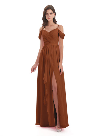 Brenna Off The Shoulder Chiffon Long Bridesmaid Dresses