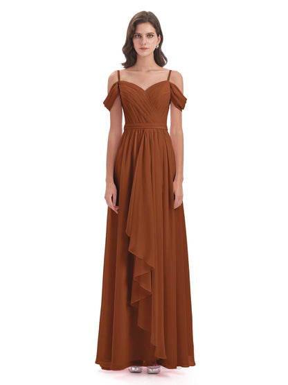 Brenna Off The Shoulder Chiffon Long Bridesmaid Dresses